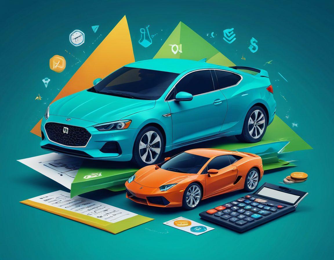 A split image showcasing a car on the left with a shield symbol representing protection, and a calculator on the right symbolizing cost efficiency. Include icons of various insurance plans in a colorful, dynamic layout. The background should evoke a sense of safety and financial wisdom, with soft gradients. super-realistic. vibrant colors. 3D.